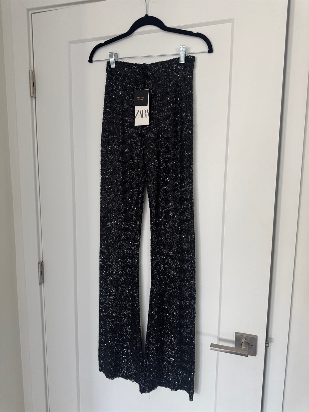 Zara Black Sequin Flared Trousers